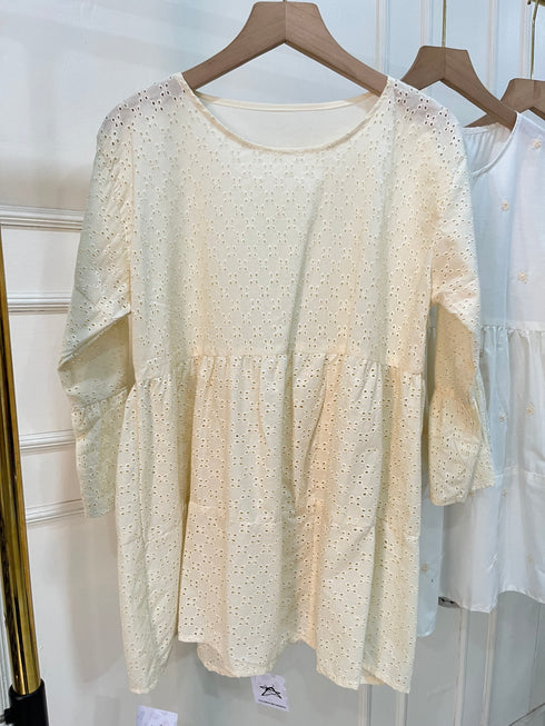 Cotton Embroidered Peplum Tiered Tops